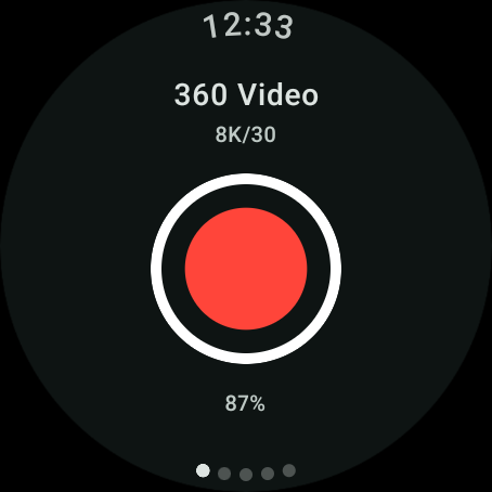 Botón de grabación de Remote for DJI Osmo 360 en Wear OS, modo 360 Video a 8K/30